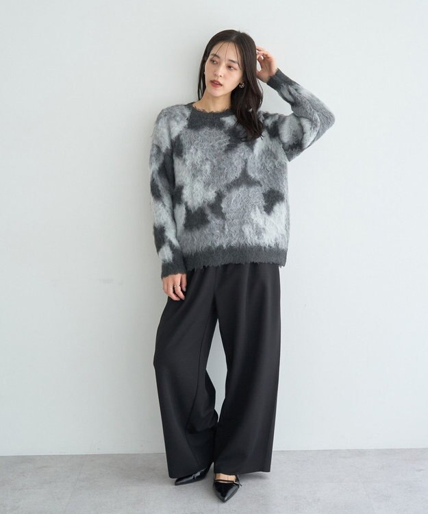 YECCA VECCA フラワー柄シャギーニット Charcoal Gray