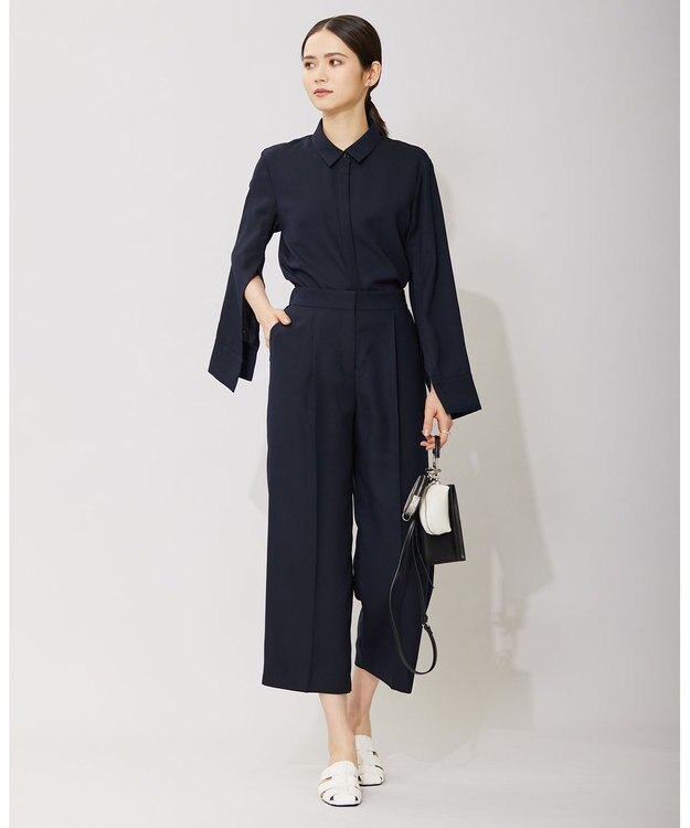 ICB 【WEB限定カラーあり】FluidBackSatin ワイドクロップドパンツ ネイビー系