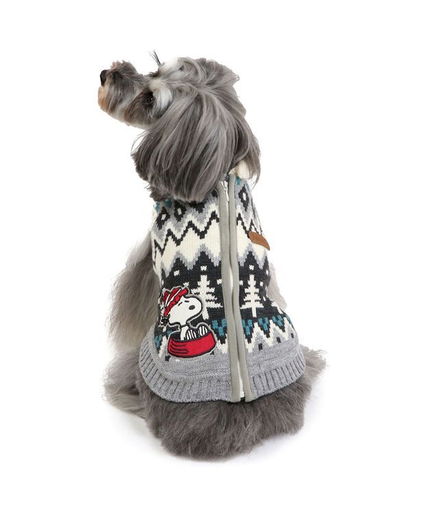 PET PARADISE スヌーピー 背中開き ニット雪遊び柄 《グレー》 小型犬 グレー