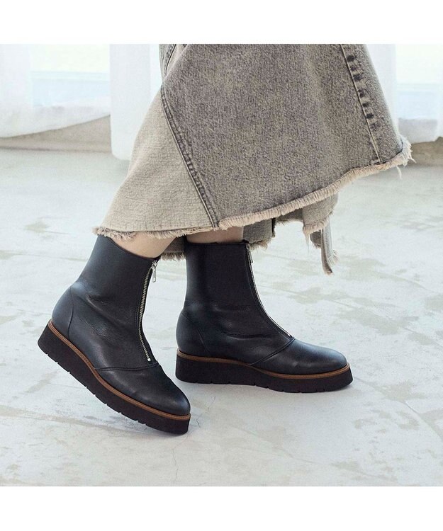MODE ET JACOMO <MODE ET JACOMO>厚底フロントジッパーブーツ ブラック
