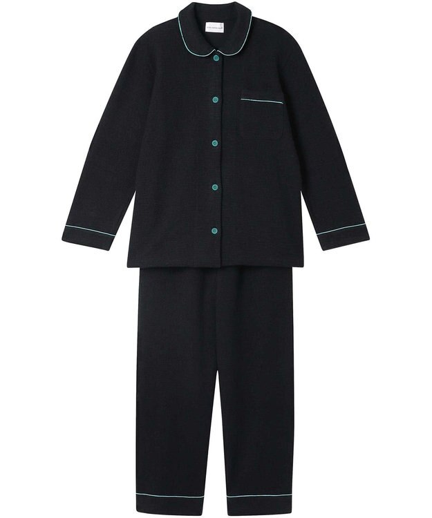 une nana cool 【綿混】カジュアルスラブツィード 長袖開襟パジャマ ブラック