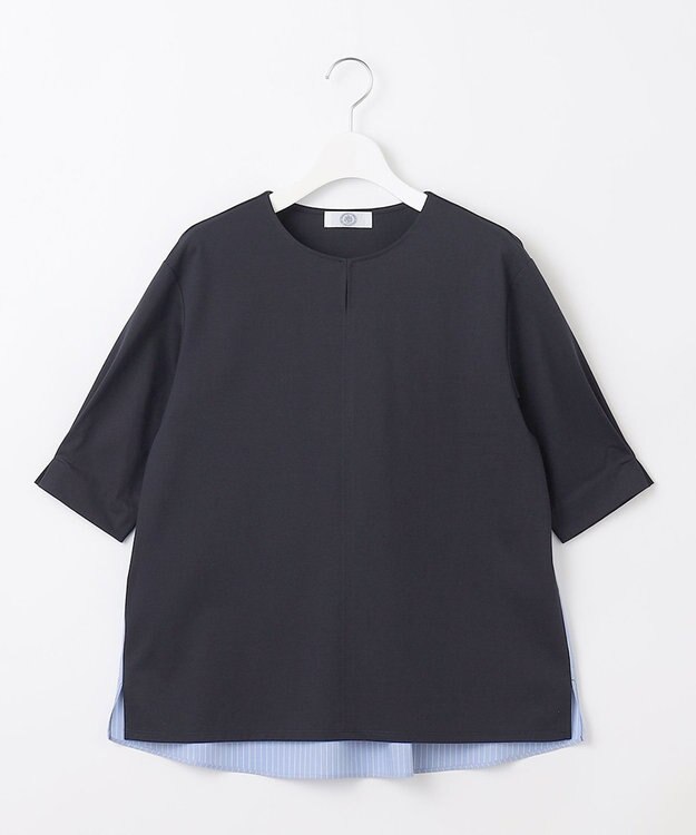 J.PRESS LADIES L プレーティングジャージー ブロッキング カットソー ネイビー系