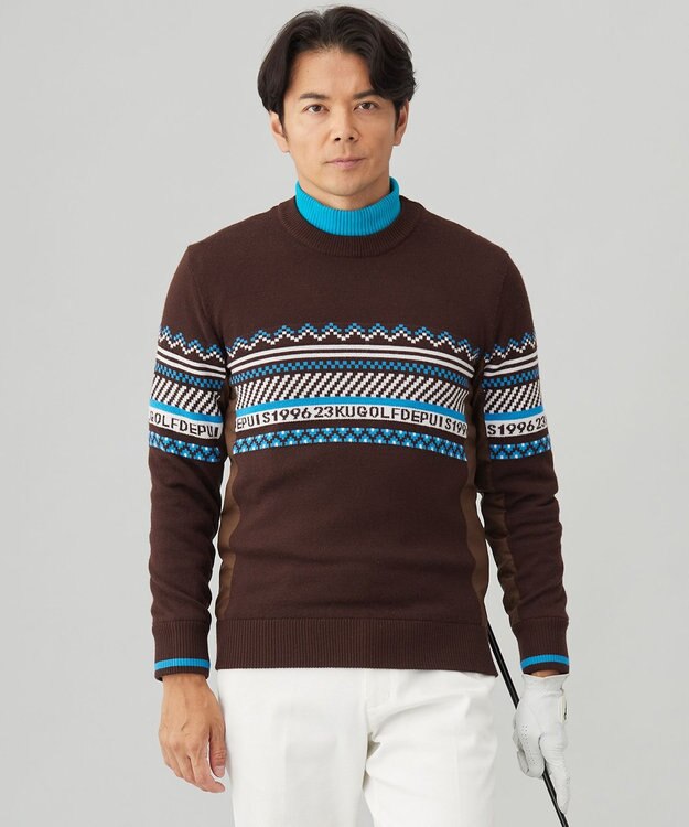 23区GOLF 【MEN】【ウォッシャブル】フェアアイル柄ニット ダークブラウン系