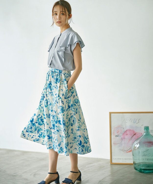 組曲 S スプレーローズプリント フレアスカート ブルーグラデーション系5