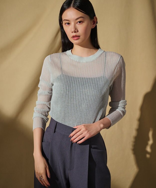 uncrave シアー リブ クルーネック ニット（uncrave STANDARD） ライトセージ