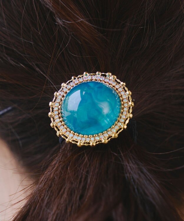 Tiaclasse ポイントカラーストーンゴム　 ターコイズ