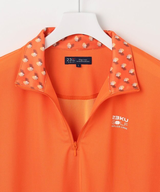 23区GOLF 【MEN】【接触冷感・UVケア・吸水速乾】ハーフジップ 無地ポロシャツ オレンジ系
