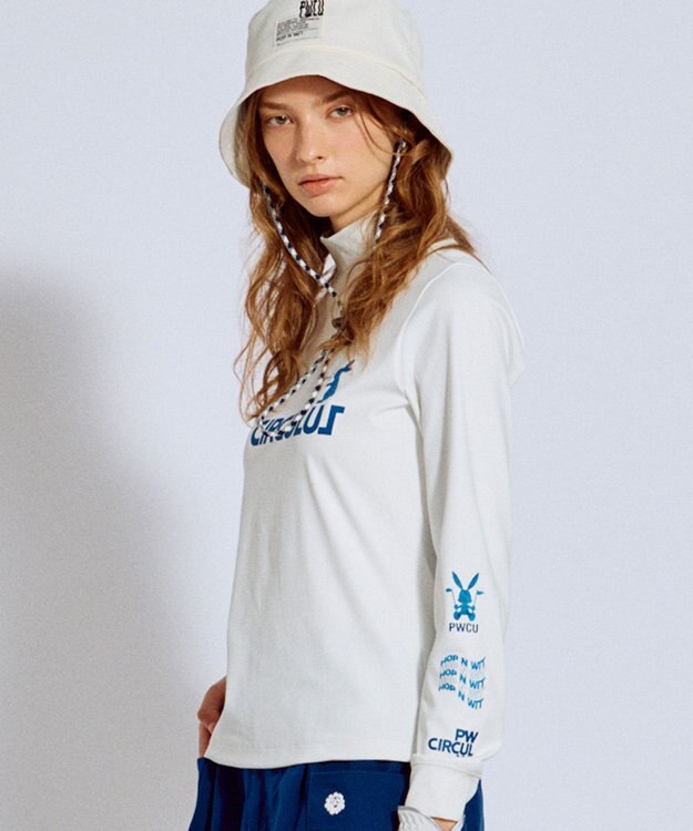 PW CIRCULUS 【吸水速乾 / UV遮蔽率99.5% UVカット / ストレッチ】【WOMEN】ラビットグラフィック ロングスリーブモックT ゴルフウェア レディース ホワイト系