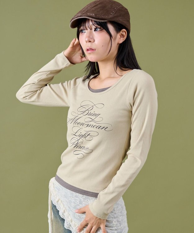 WEGO レイヤードグラフィックTOP ベージュ