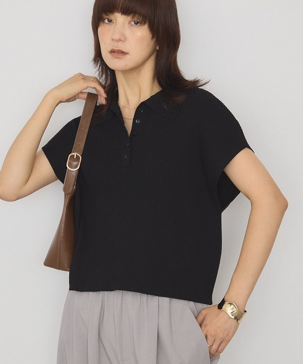 AMERICAN HOLIC フレンチスリーブリブニットポロ Black