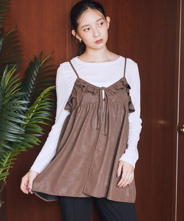 earth music&ecology フェイクレザーキャミチュニック Brown