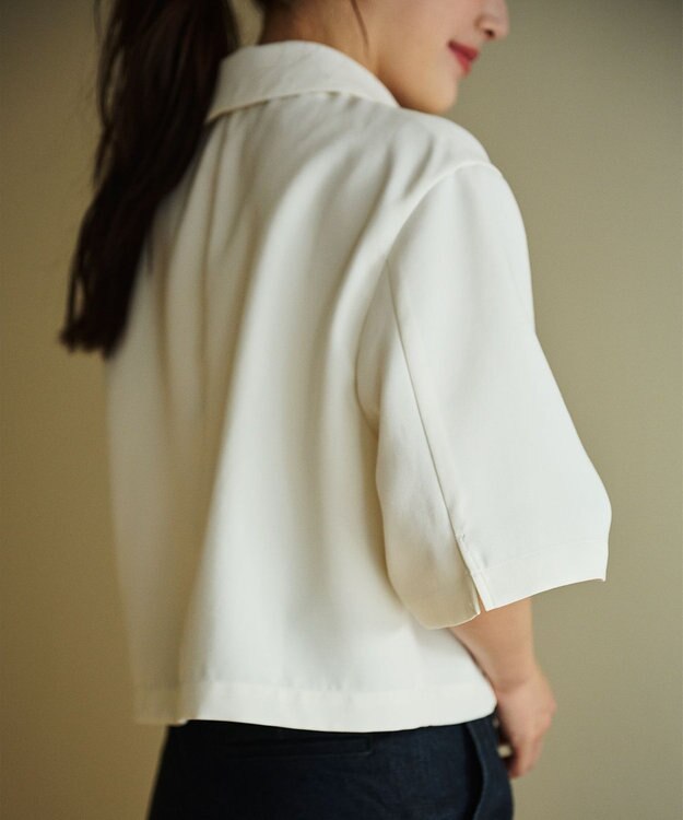 #Newans 【シワになりにくい】〈花乃まりあさんコラボ〉クロップドシャツジャケット ホワイト