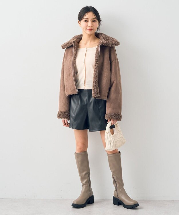 earth music&ecology リバーシブルフェイクムートンショートブルゾン モカ