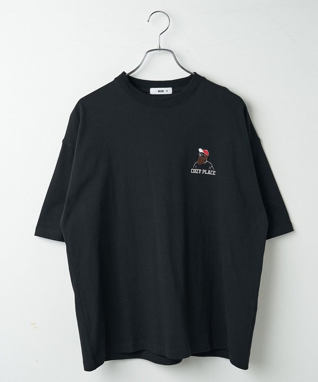 WEGO ヒゲサガラ刺繍Tシャツ ブラック