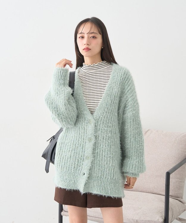 earth music&ecology 【予約】カラーミックスシャギーカーディガン ミント
