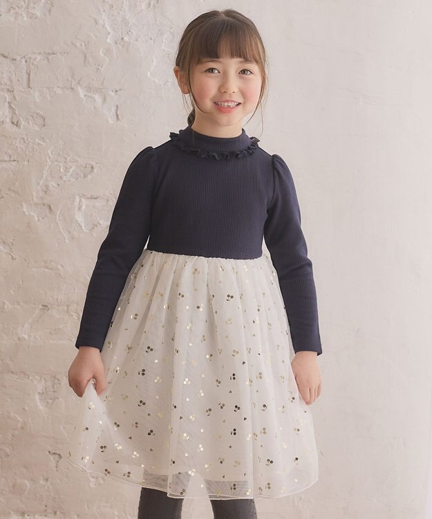 ANY KIDS ドッキング チュール ワンピース ネイビー×ホワイト