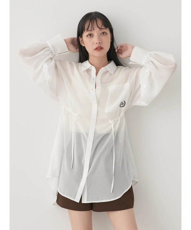 earth music&ecology ワンポイント刺繍ロングシャツ White