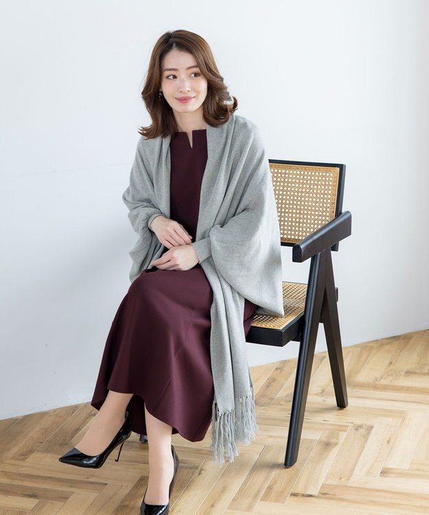 Tiaclasse 【洗える】ストール風カーディガン 杢グレー