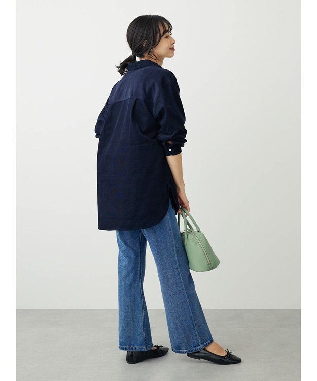 Green Parks 柔らかい細コールシャツ Navy