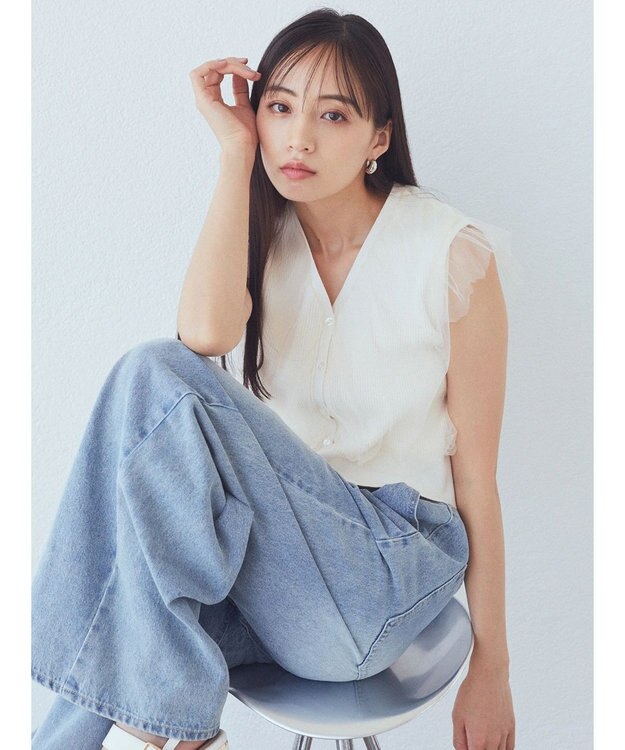 earth music&ecology チュールドッキングノースリカーディガン Off White