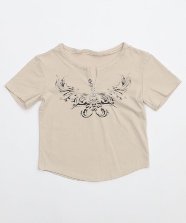 WEGO ヘンリーネックドームスタッズT ベージュ