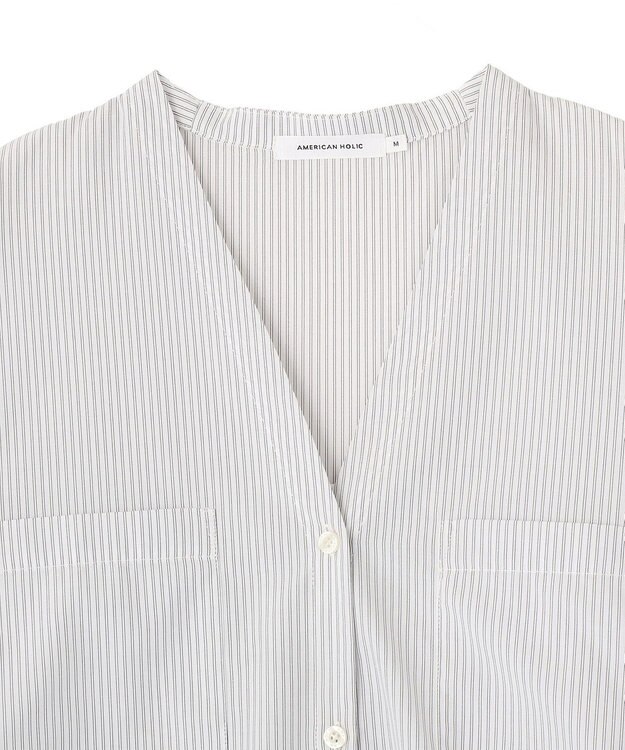 AMERICAN HOLIC 【イージーケア】ストライプVネックシャツ Off White