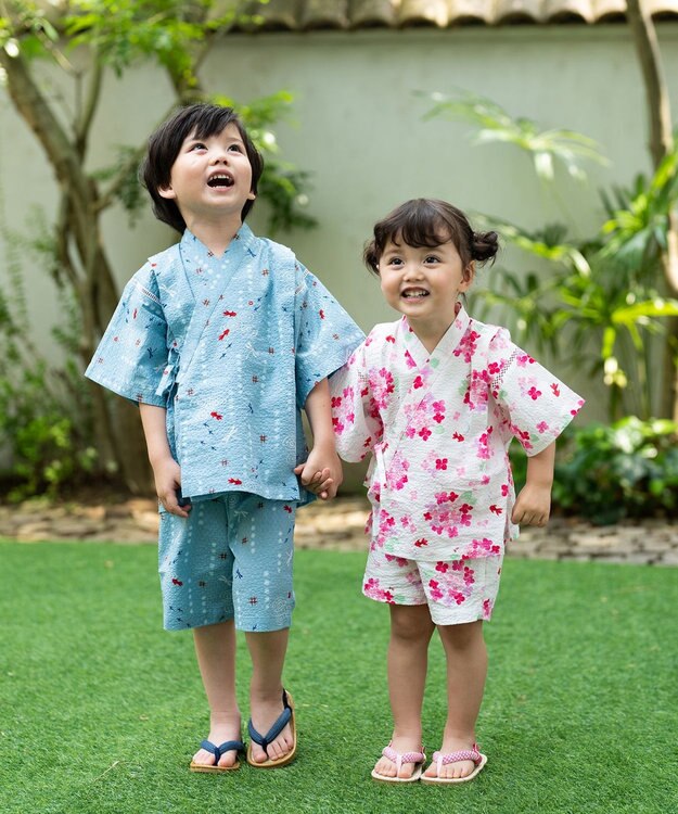 MIKI HOUSE HOT BISCUITS 【ミキハウス】【80-150cm】 アジサイ柄甚平スーツ 白