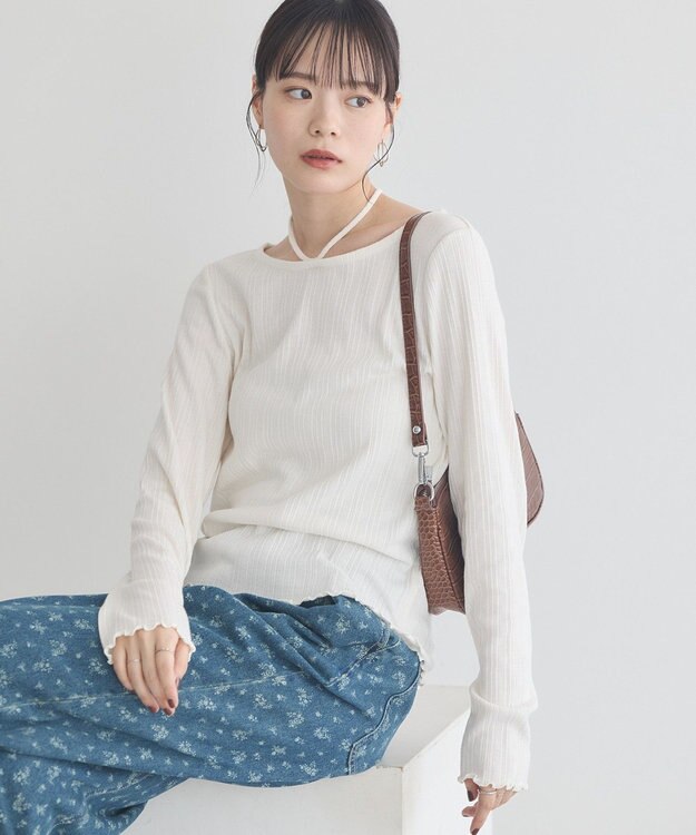 earth music&ecology チェーンリブホルターネックプルオーバー Ivory