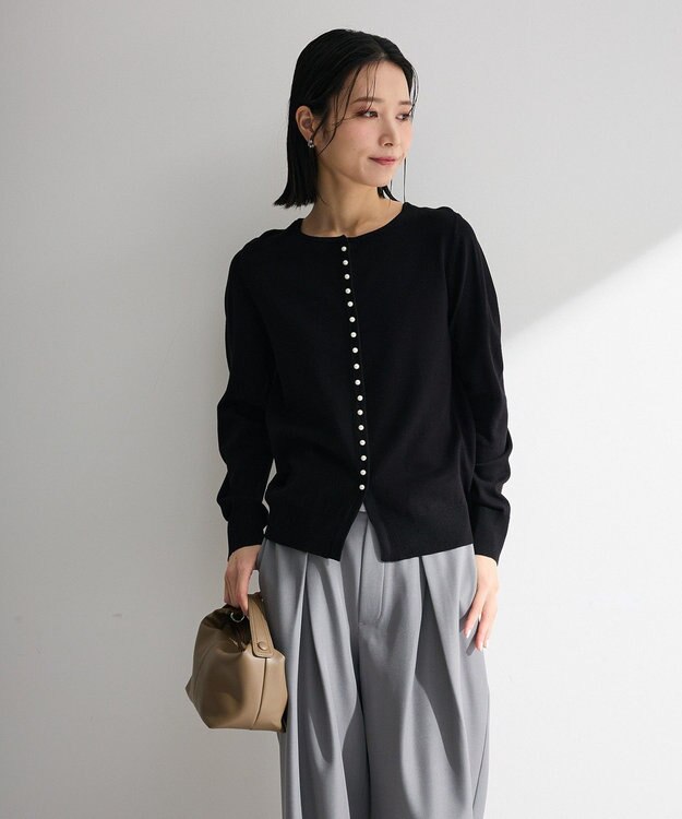 Green Parks パール調ボタン付き２ＷＡＹニットプルオーバー Black