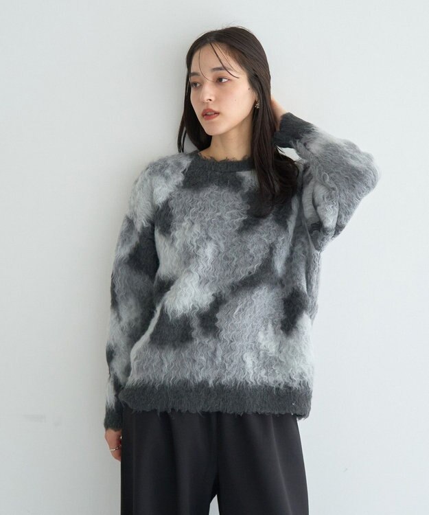 YECCA VECCA フラワー柄シャギーニット Charcoal Gray