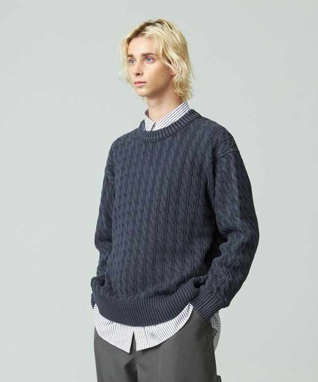 J.PRESS YORK STREET 【UNISEX】ピグメントコットン ケーブルニット ネイビー系