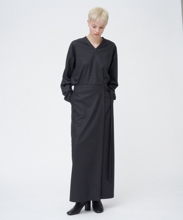 ATON MERINO COLLEGE FLANNEL | ラップスカート CHARCOAL GRAY
