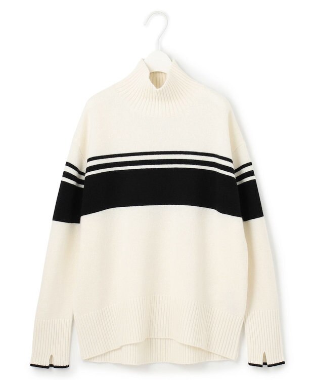 ICB 【CLASSY.1月号掲載・洗える】ソフトカシミヤミックス 配色ボーダーハイネックニット オフホワイト柄系