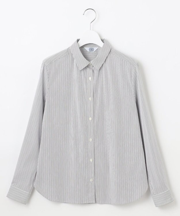 J.PRESS LADIES L 【洗える】BEZ ドビーストライプ シャツカラー ブラウス ネイビー×ピンクストライプ系