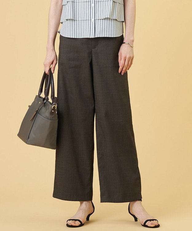 J.PRESS LADIES ソフトシャンブレー ストレートパンツ ダークブラウン系