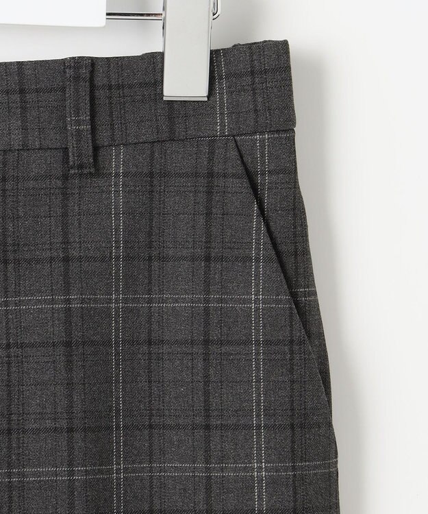 自由区 L 【19号サイズまで展開】TRギャバ裏起毛チェック柄テーパード パンツ チャコール系チェック