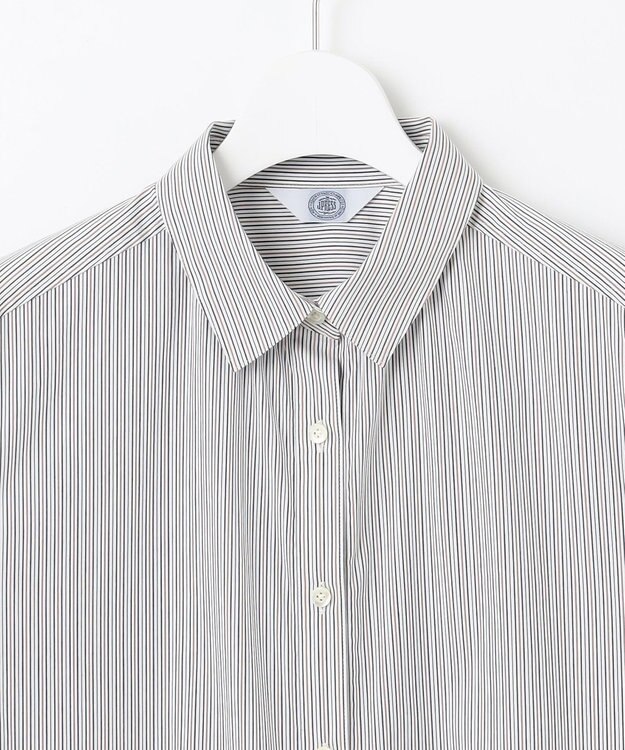 J.PRESS LADIES L 【洗える】BEZ ドビーストライプ シャツカラー ブラウス ネイビー×ピンクストライプ系