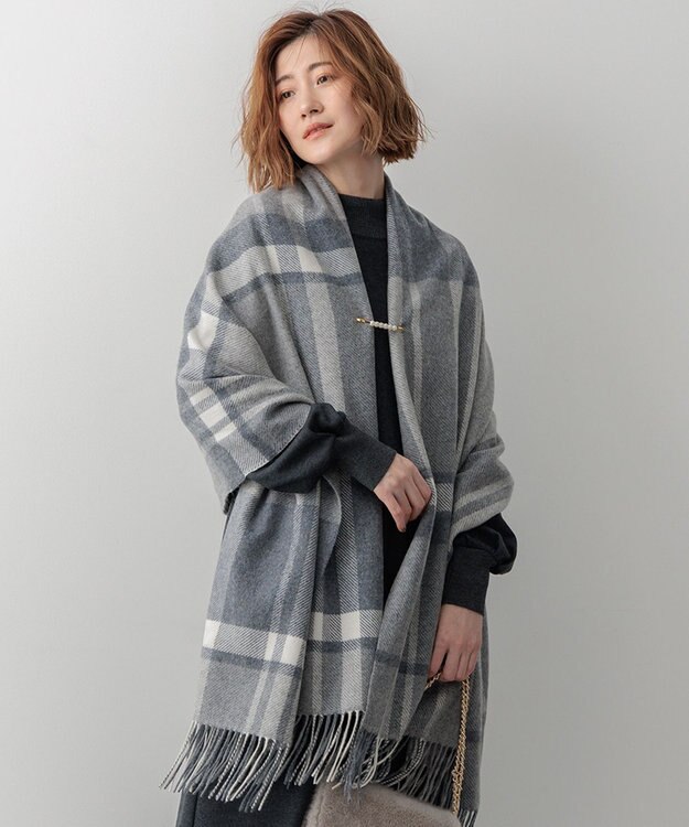 23区 カシミヤ チェック ストール グレー系