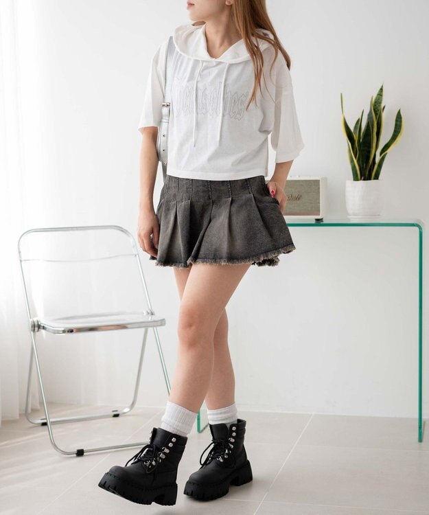 WEGO グラフィックフードショートT ホワイト