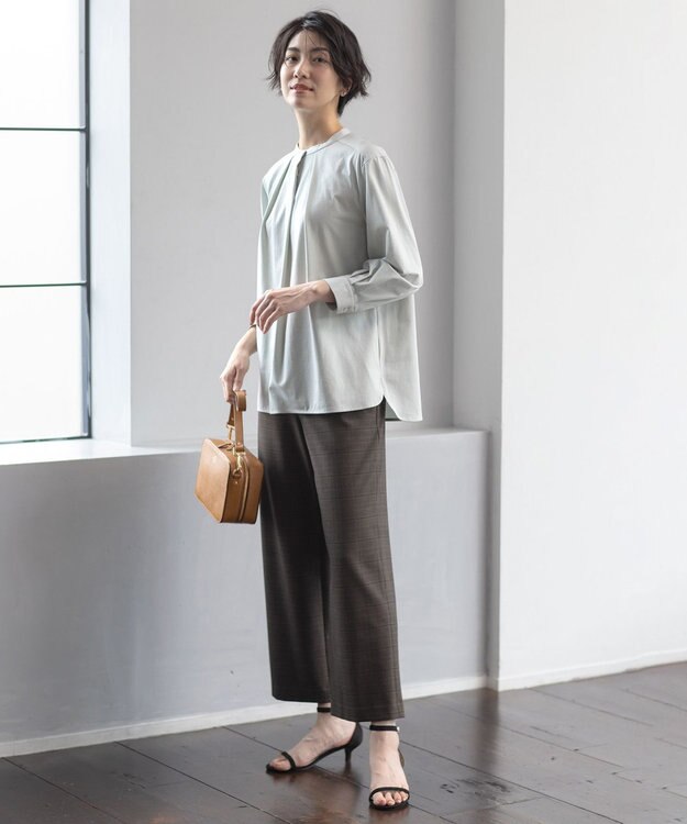 J.PRESS LADIES L 【洗える】T/Rアルガンシルクチェック ワイド パンツ ブラウンチェック系