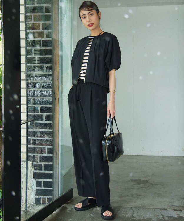 23区 【接触冷感/UVカット/吸水速乾】ストレッチジョーゼット ワイド パンツ ブラック系