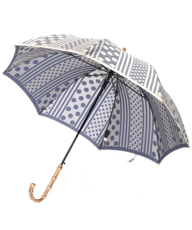 槇田商店 Kirie ドットとストライプ アッシュブルー 長傘 紺