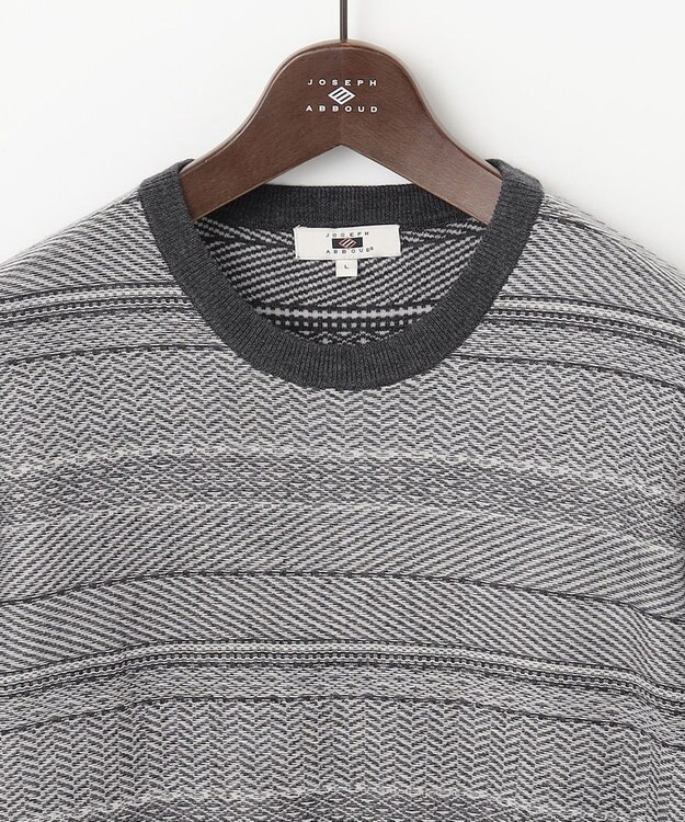 JOSEPH ABBOUD 【キングサイズ・ストレッチ/スウェードタッチ/JAPANファブリック】ジャガード柄 プルオーバー ニット ライトグレー系3