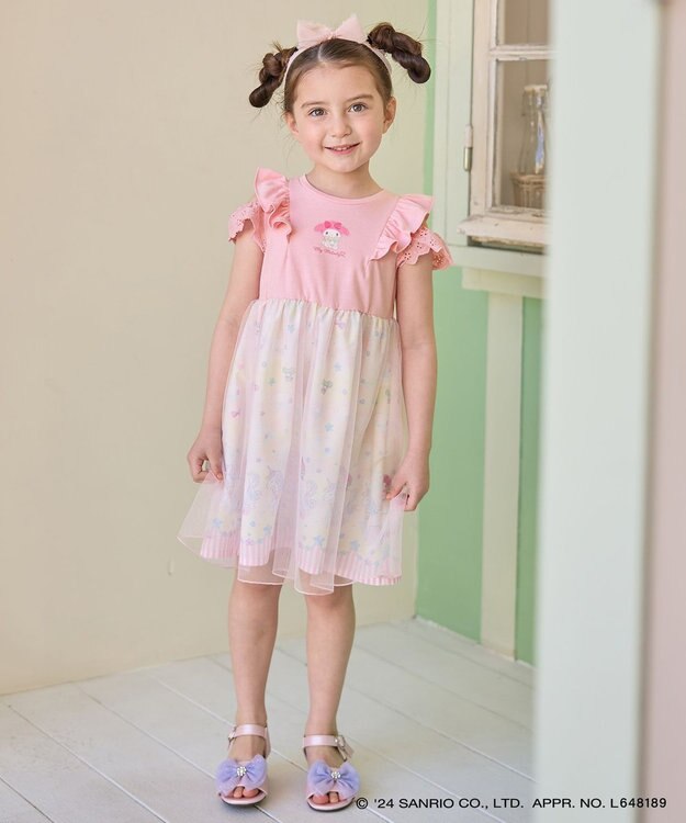ANY KIDS 【サンリオキャラクターズ×any FAM】オン・オフショルダーチュールワンピース ピンク×マイメロディ