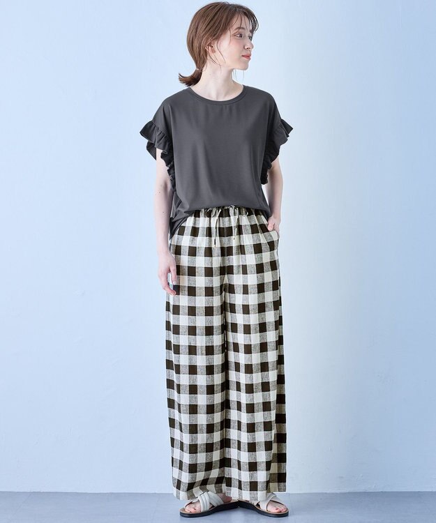 ANY ストレッチピケフリルTシャツ チャコール