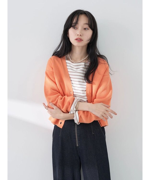 earth music&ecology バイカラースポンディッシュカーディガン Orange
