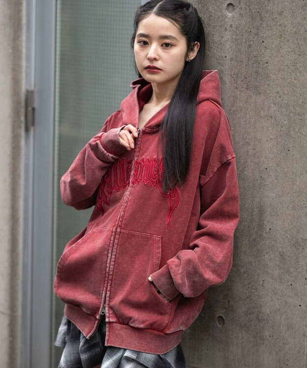 WEGO 【ユニセックス着用ITEM/SMLサイズ展開】グラフィックZIPパーカー レッド