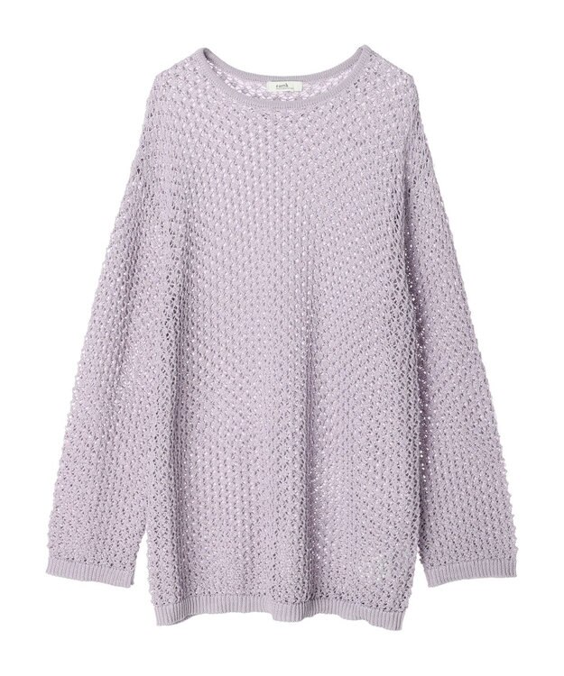 earth music&ecology メッシュ編みニットプルオーバー Lilac