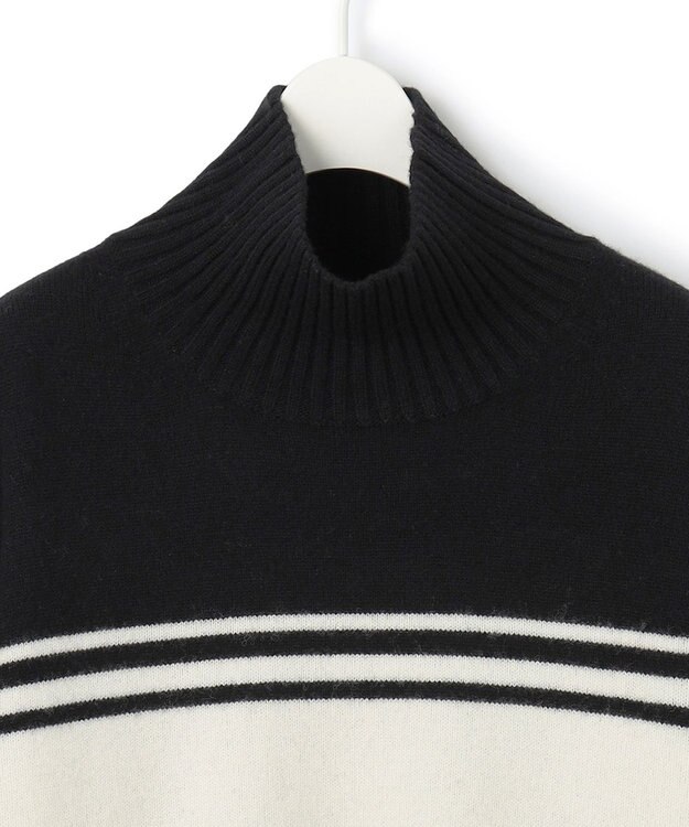 ICB 【CLASSY.1月号掲載・洗える】ソフトカシミヤミックス 配色ボーダーハイネックニット ブラック柄系