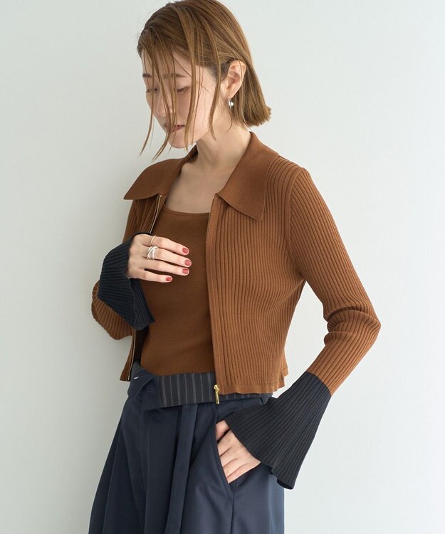 YECCA VECCA 【2点SET】キャミセット襟付きZIPカーディガン Camel